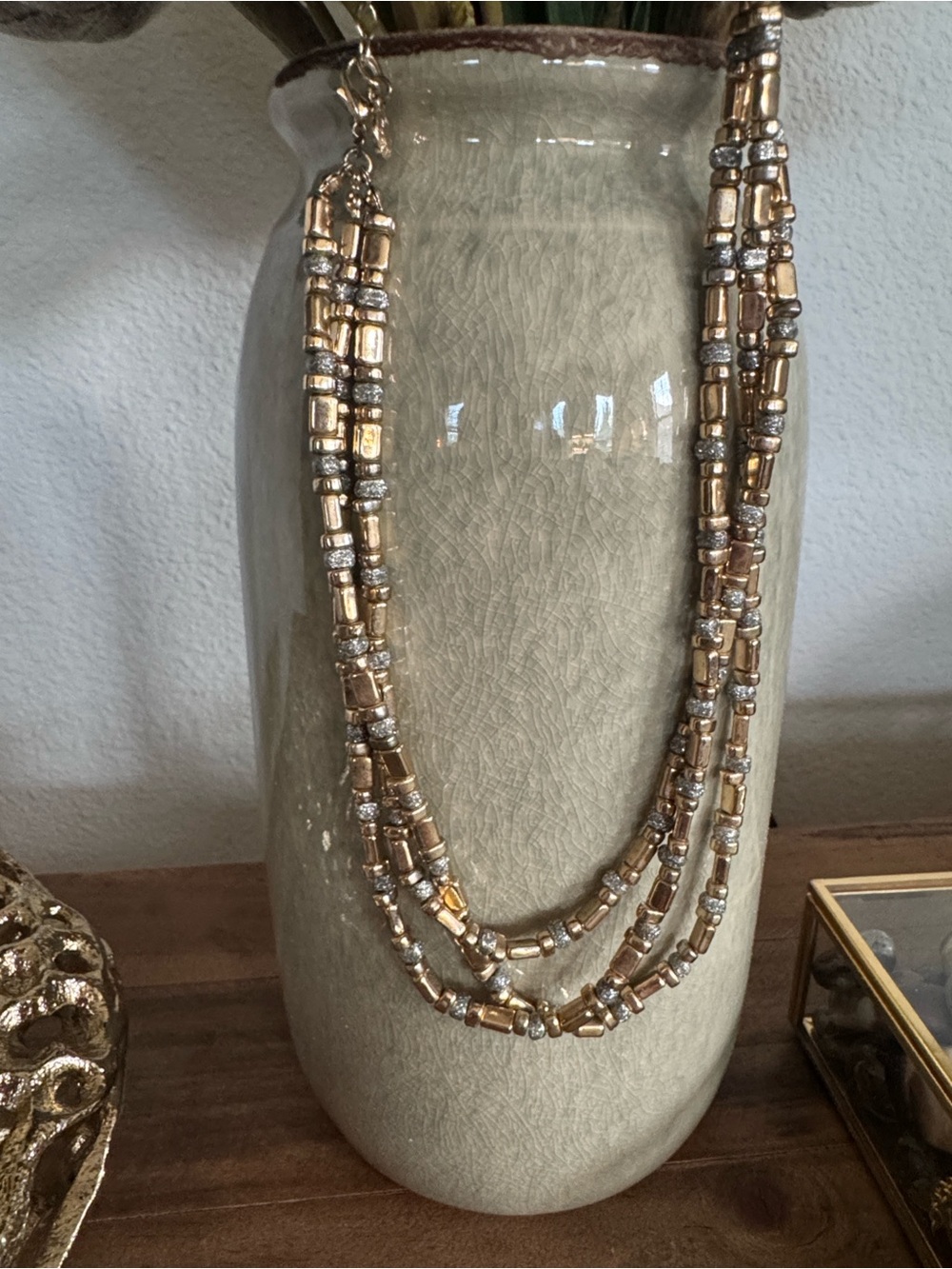 BaubleBar Gold and Silver Three-Strand Beaded Necklace